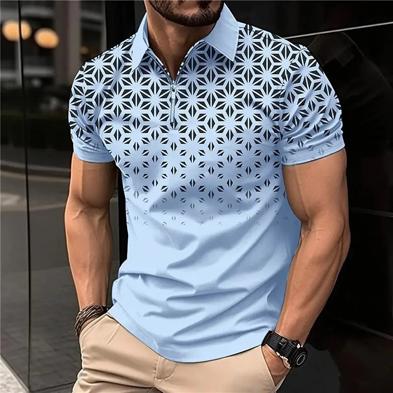 Vintage Golf Shirt Fashion 3D Print Zipper Polo Oversized Casual Shortsleeved Summer Streetwear Men Clothing Tees Tops 240416