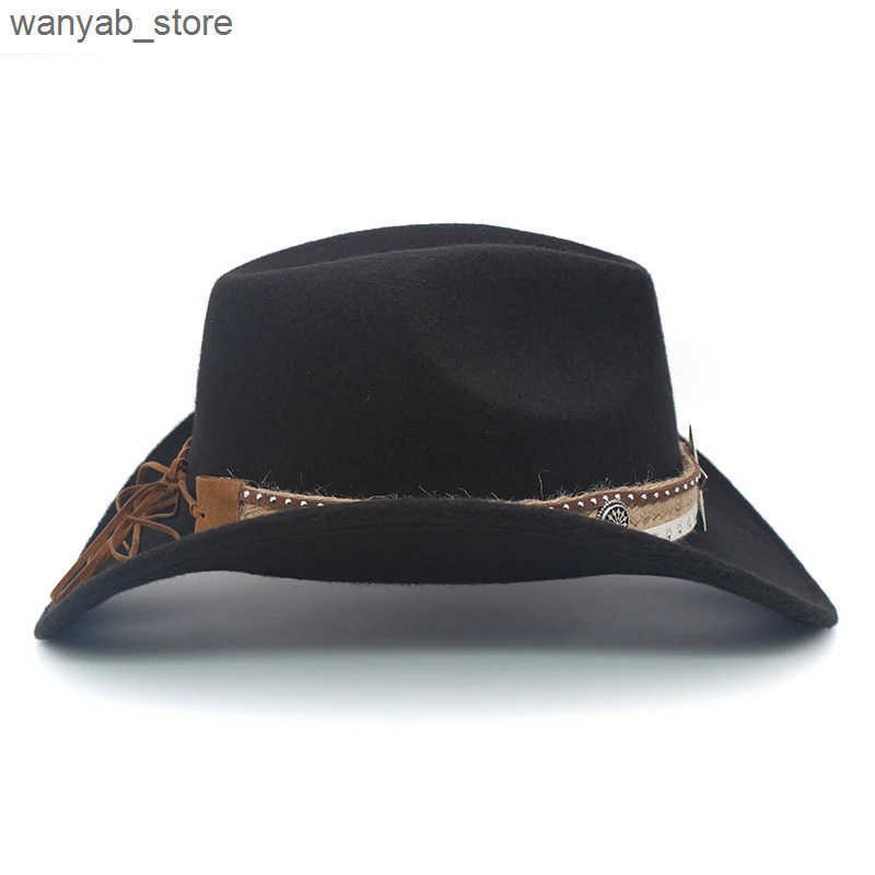 Wide Brim Hats Bucket Hats 3 Sizes Parent-child Men Women Kids Children Woolen Western Cowboy Hat Wide Brim Sunhat Party Travel Outdoor Cap Classical 