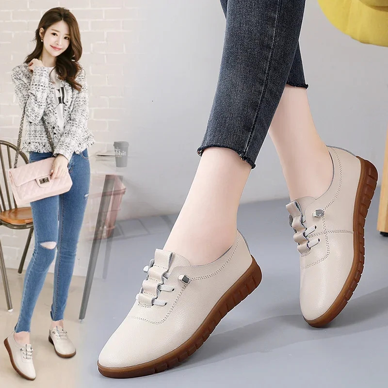 2024 sneaker casual shoes Spring Autumn Flats Genuine Leather Moccasins Woman Slipon Loafers Female Boat Shoes 241126