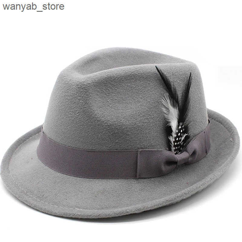 Wide Brim Hats Bucket Hats New Wool Women Men Fedora Hat For Winter Autumn Elegant Lady Gangster Trilby Felt Homburg Church Jazz Hat 55-58CM adjustabl