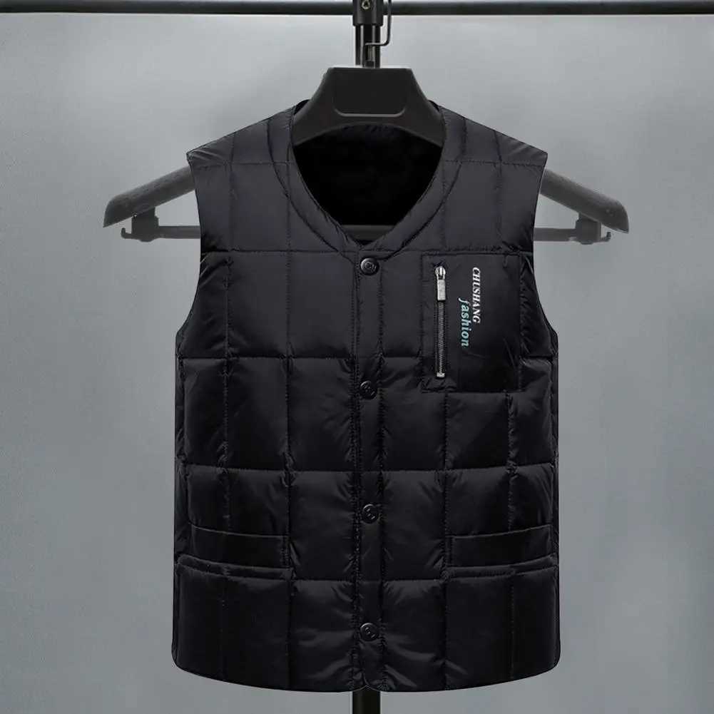 Men's Down Parkas Winter Mens Vest Casual Padded Plush Single-breasted Sleeveless Winter Jacket Fashion V-neck Warm Fishing Vest Clothing Jacket 