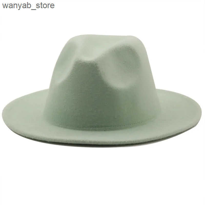 Wide Brim Hats Bucket Hats QBHAT Autumn Winter Womens Stage Felt Top Hat Fedoras Big Brim Hats for Women Lady Vintage Church Hat Panama Green Jazz Cap
