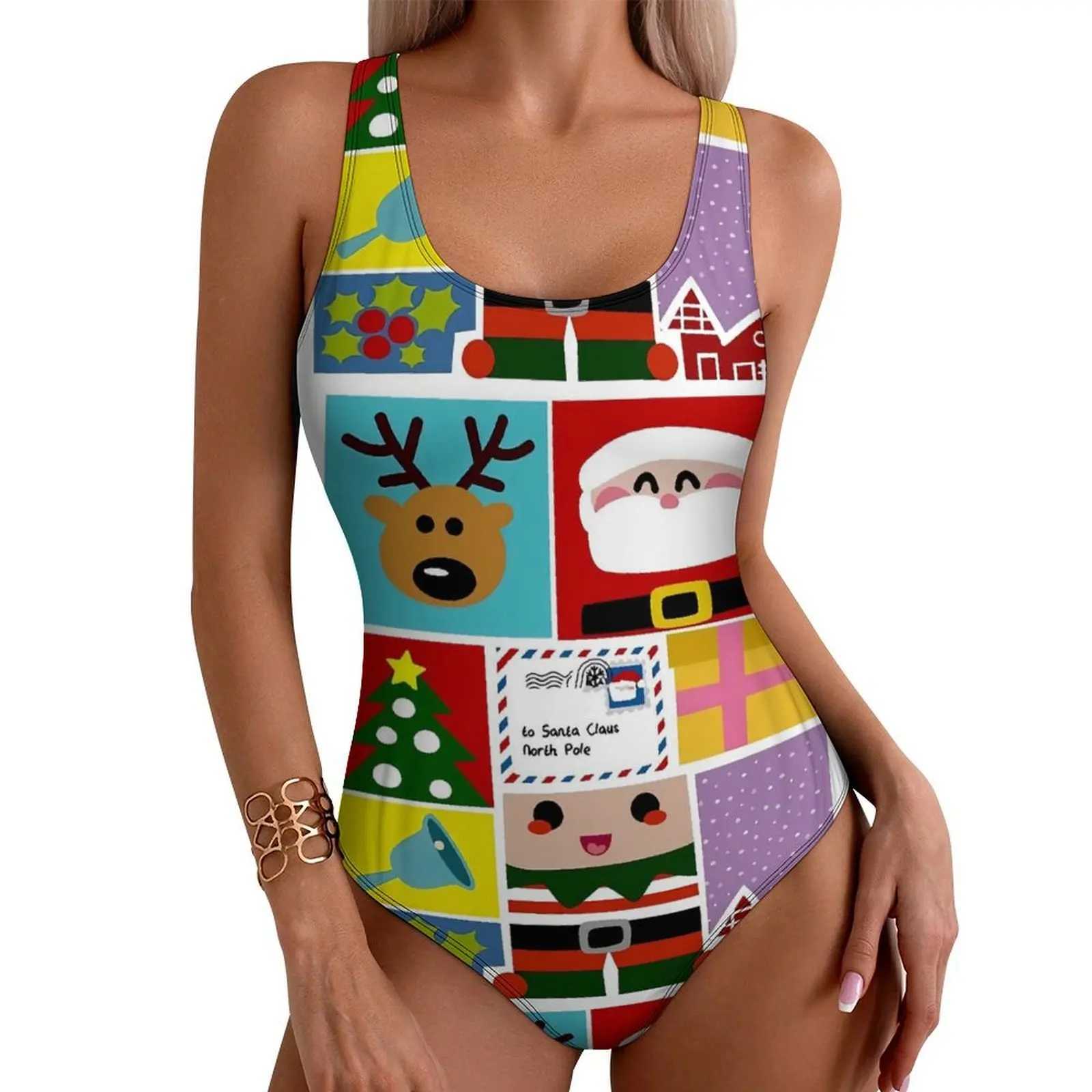Women's Swimwear Christmas swimsuits Christmas patches swimsuits one-piece holiday surfing swimsuits high cut swimsuits womens push up sexy beach