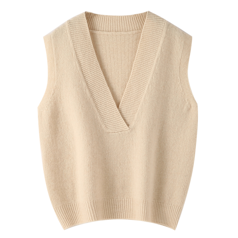 Women's V-Neck Waistcoat Autumn Winter Office Lady Simple Style Cashmere Sweater 100% Merino Wool Knit Sleeveless Pullover