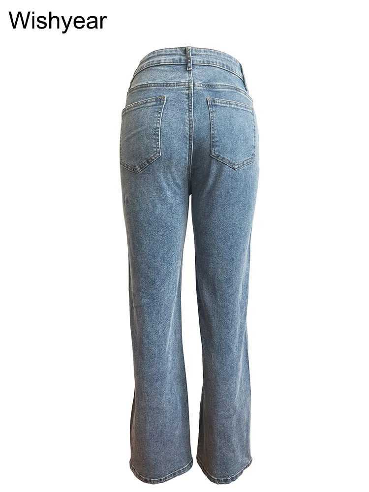 Women's Jeans Fashionable mens elastic cross hollow loose denim womens cargo pants sexy high waisted straight pocket jeans for girls Trouthers H2