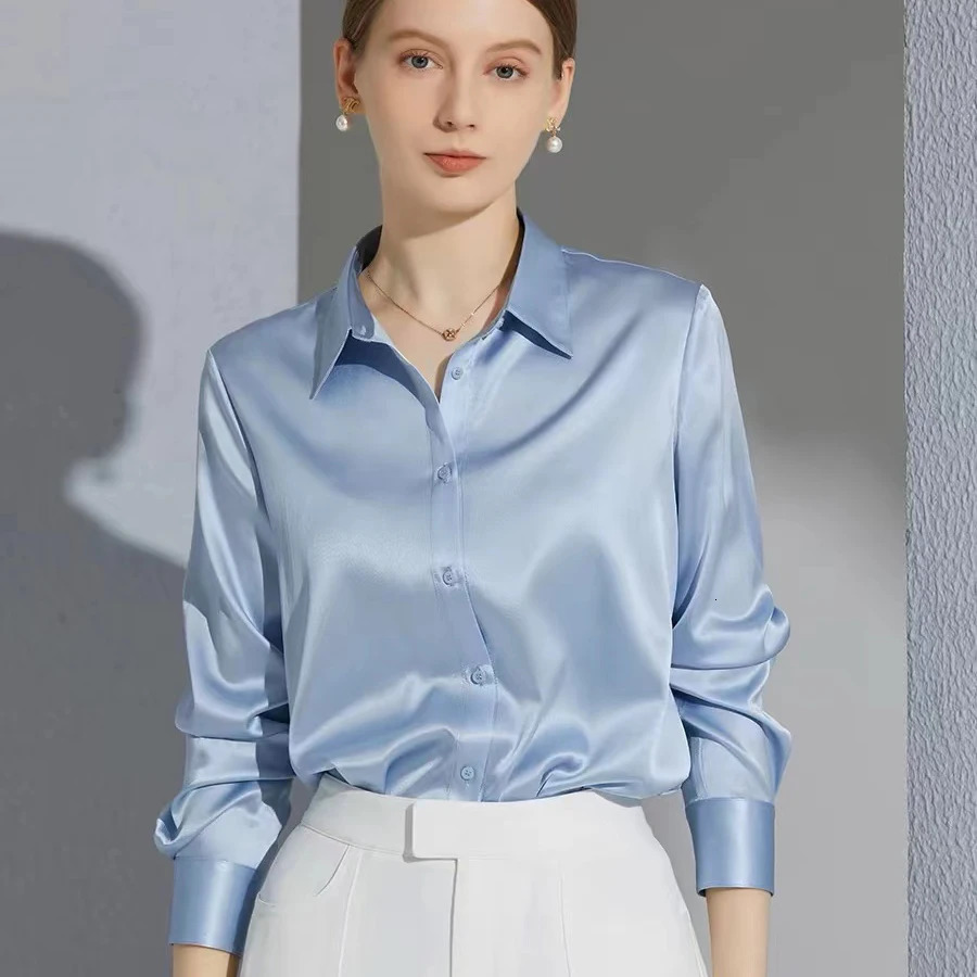 Allmatch Satin Finish Shirts And Blouse Clothing Casual Top OL Long Sleeve Button Elegant French Solid Blouses 241121