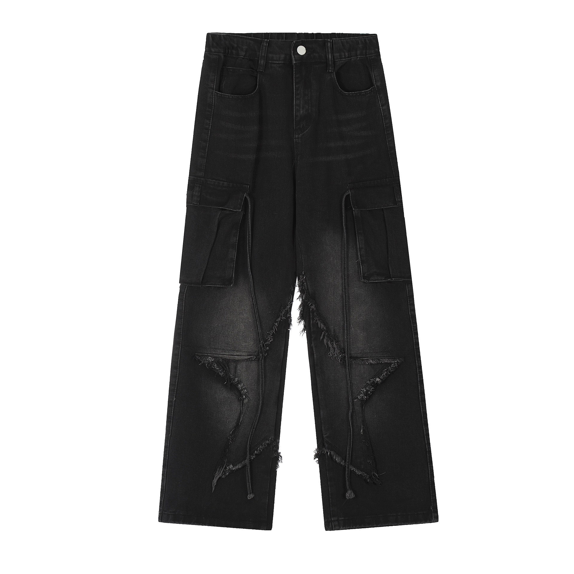 Women's Black Gothic Baggy Cargo Jeans With Star Haruku Y2k 90S Aesthetic Denim Trousers Emo 2000S Jean Pants Vintage Clothes