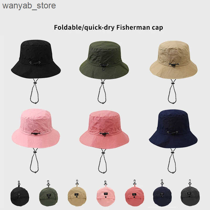 Wide Brim Hats Bucket New Quick-dry Foldable Drawstring Waterproof Women Men Cap Sunscreen Panama Sunhat Hiking Fishing Hat Fisherman Caps L240910