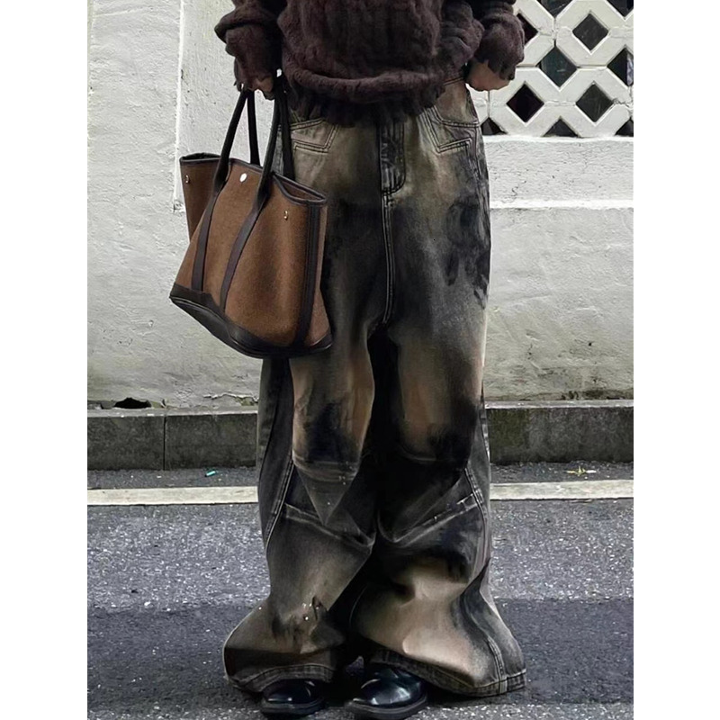 2024 Blue Women Jeans High Waist Vintage Straight Baggy Pants Streetwear Y2k American Style Fashion Wide Leg Denim Trouser