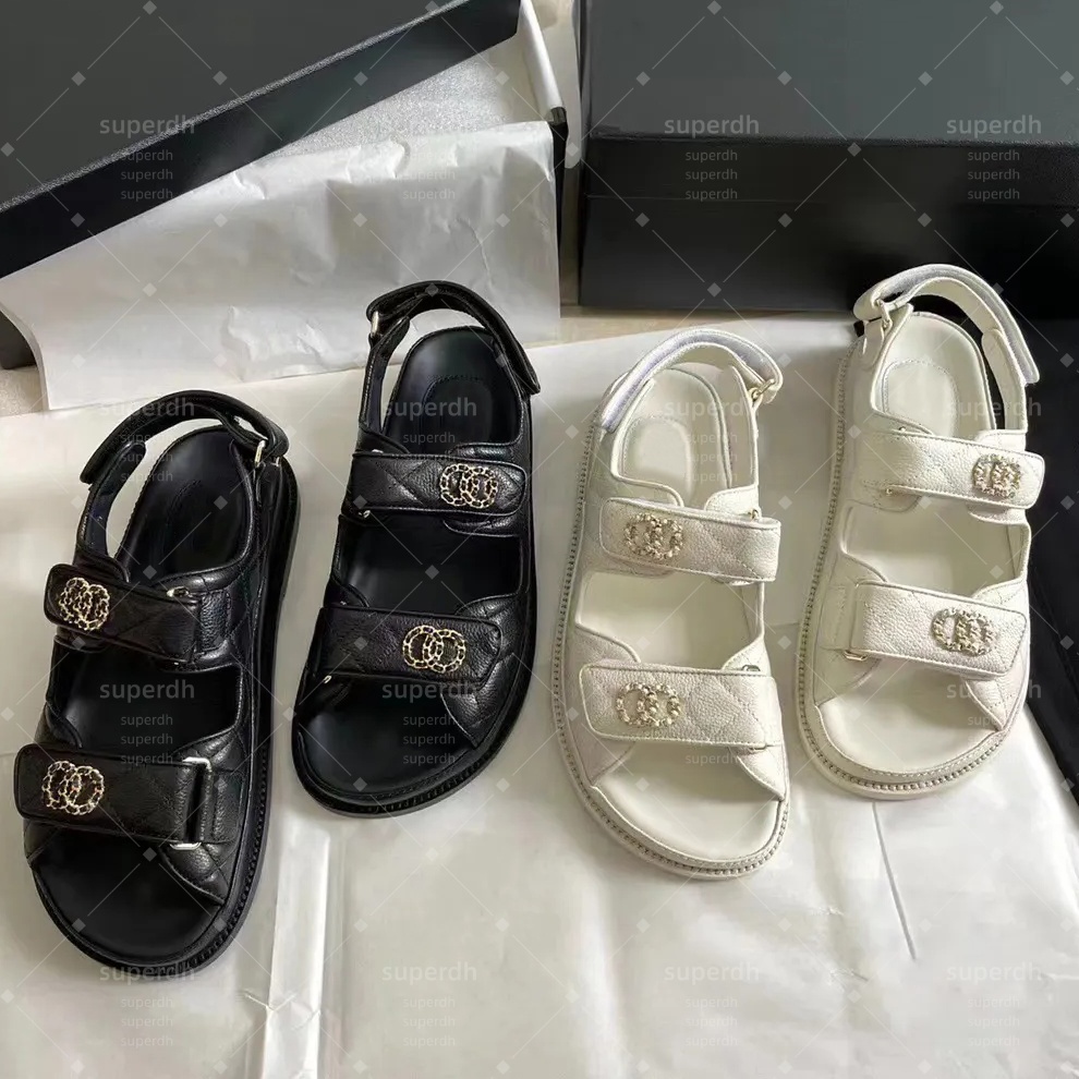 Women Luxury Designer Platform Sandals Quilted Leather Slingback Summer Slides Beach Strap Sandals