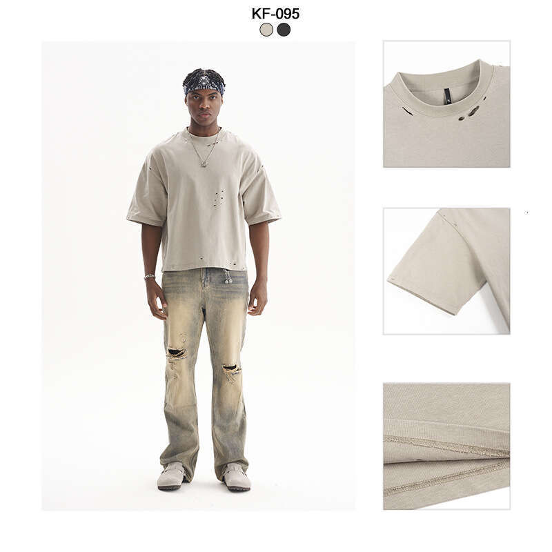 Retro Teen Solid Color High Quality Heavy Short Sleeve Men's American Street Style 100% Cotton Loose T-Shirt