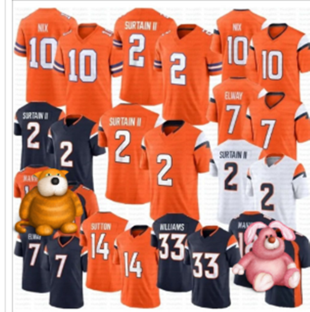 10 Bo Nix Football 7 Elway Denvers Broncoly football Jerseys Pat Surtain II Courtland Sutton Javonte Williams Champ Bailey McMillian Riley Moss Quinn Meinerz