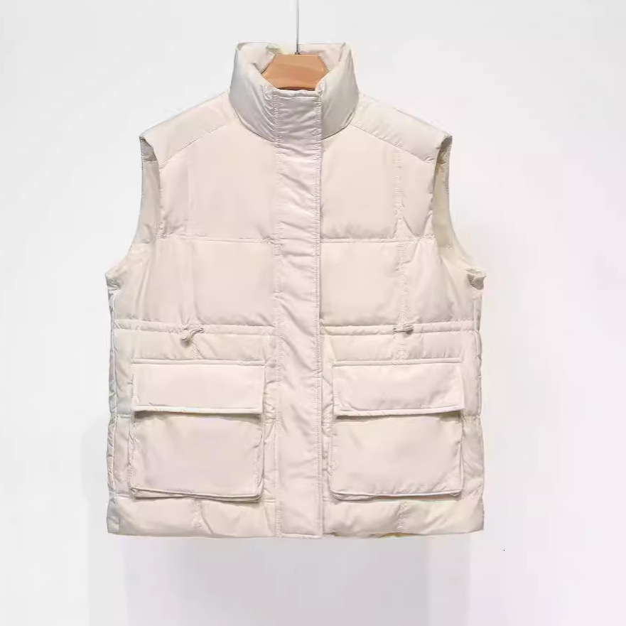 New autumn and winter European loose women's short, large pocket vest jacket, single shoulder designer down jacket