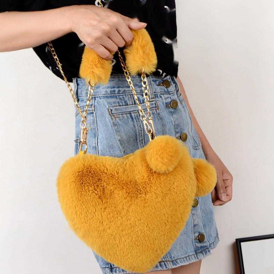 Fashion Plush Heart-shaped Designer Bag WoMens Handbag Diagonally Crossed Hand Tote Bag Peach Heart Fur Coin Purse 241104