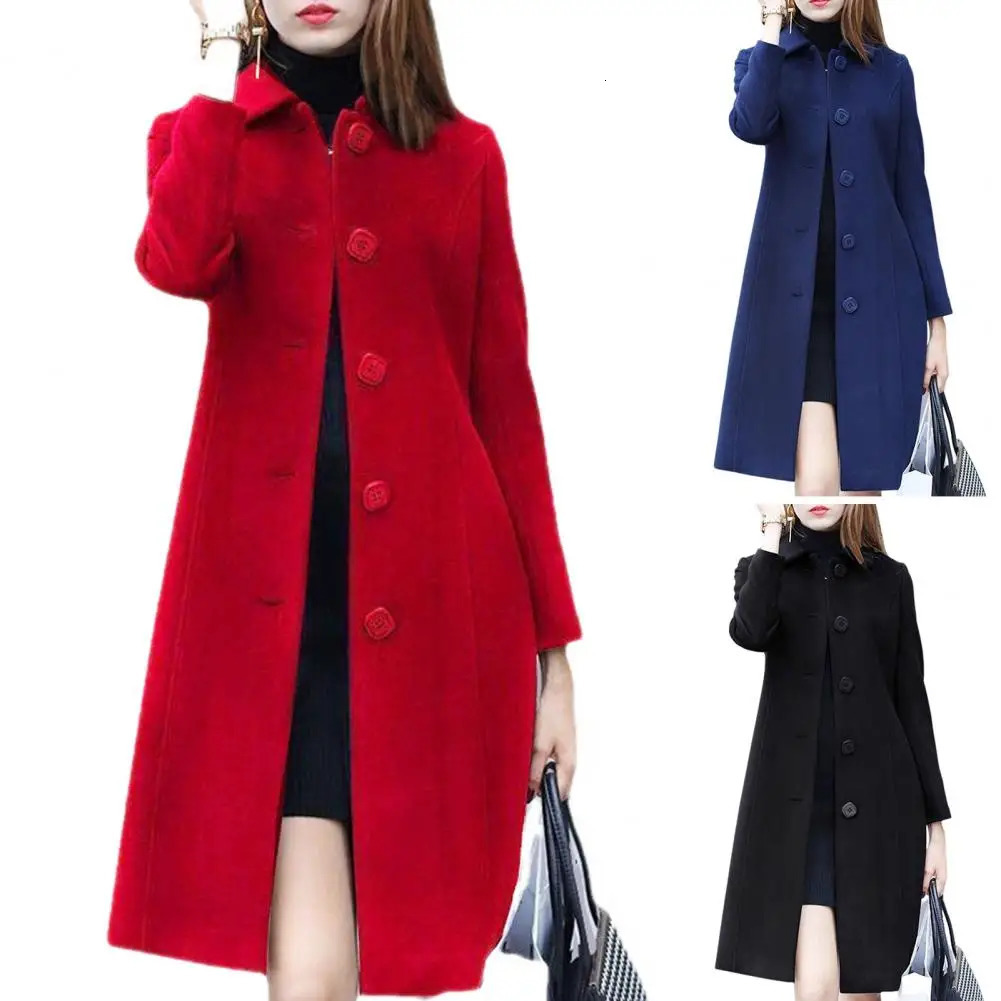 Winter Women Wool Coat SingleBreasted Solid Color Lady Jacket Turndown Collar Cardigan Lapel Outerwear Female Clothes For Work 241129