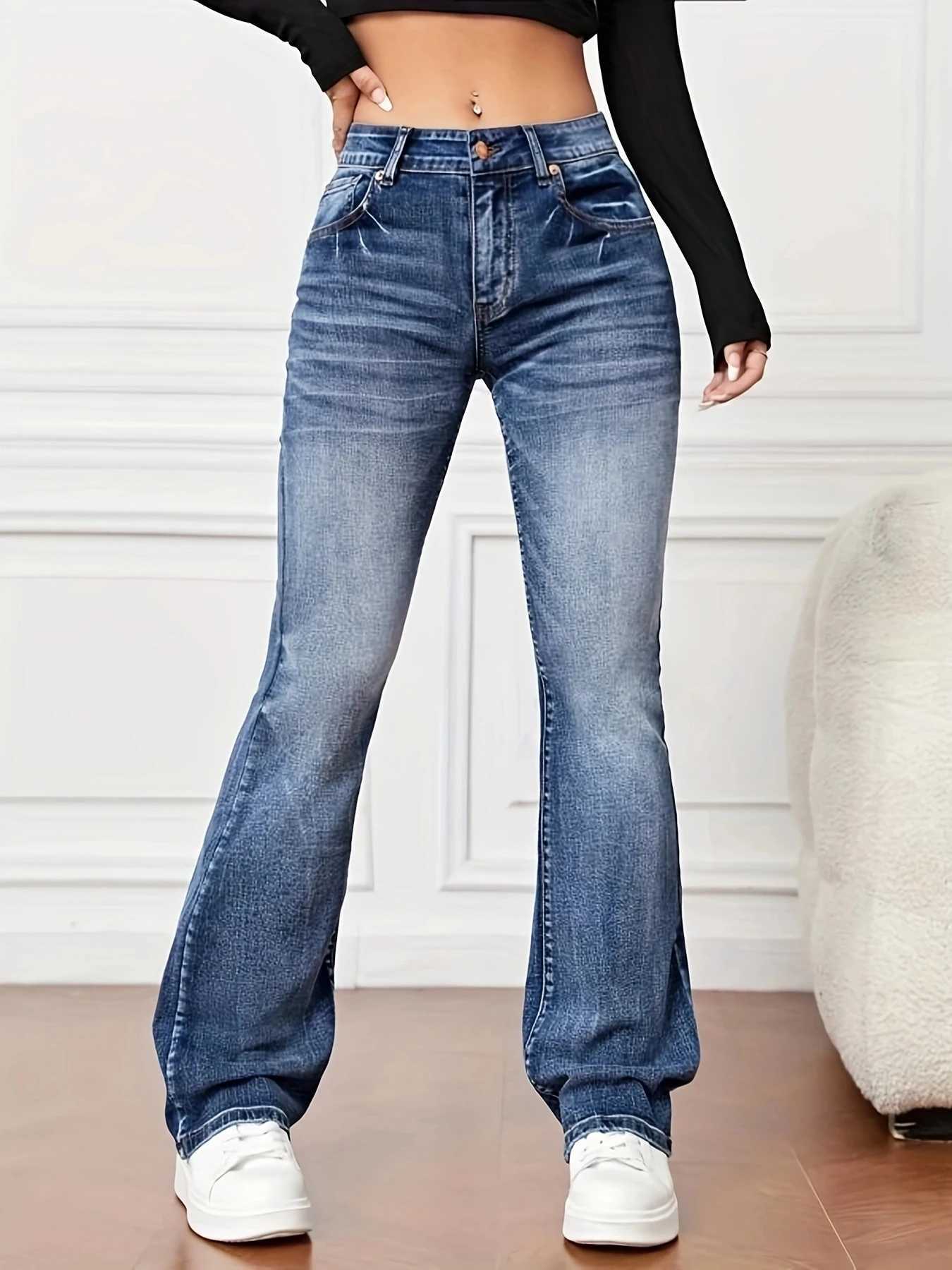Women's Jeans High waisted retro blue sparkling jeans for womens summer hot girls loose straight leg pants casual suction pants H241130