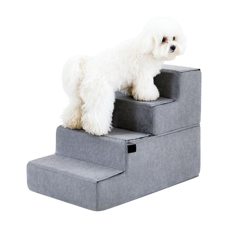 Made4Pets Dog Stairs for Small Dogs, Foldable Pet Step Dog Ramp for High Bed Couch Sofa, High-Density Foam 4-Step with Removable Cover for Older Doggi