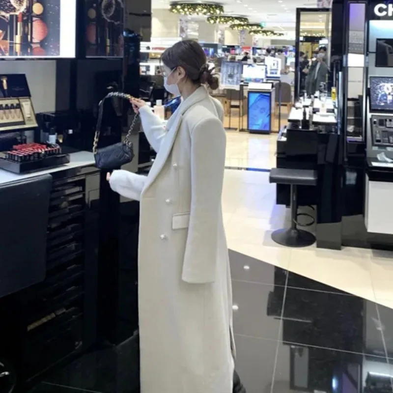 HighEnd Suit Collar Woolen Jacket Womens Overcoat Autumn Winter Fashion Loose MidLength Thicke Windbreakers Coat 241129