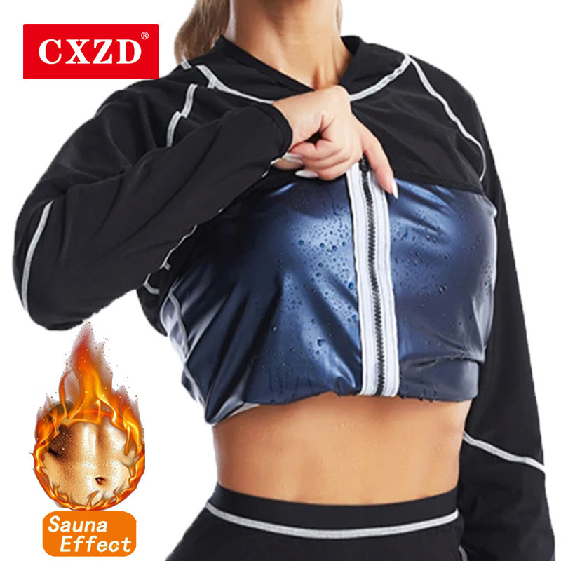 CXZD Women Sauna Shapewear Weight Loss Sweat Jacket Long Sleeve Slimming Top Fat Body Shaper Workout Leggings Trimmer 241126