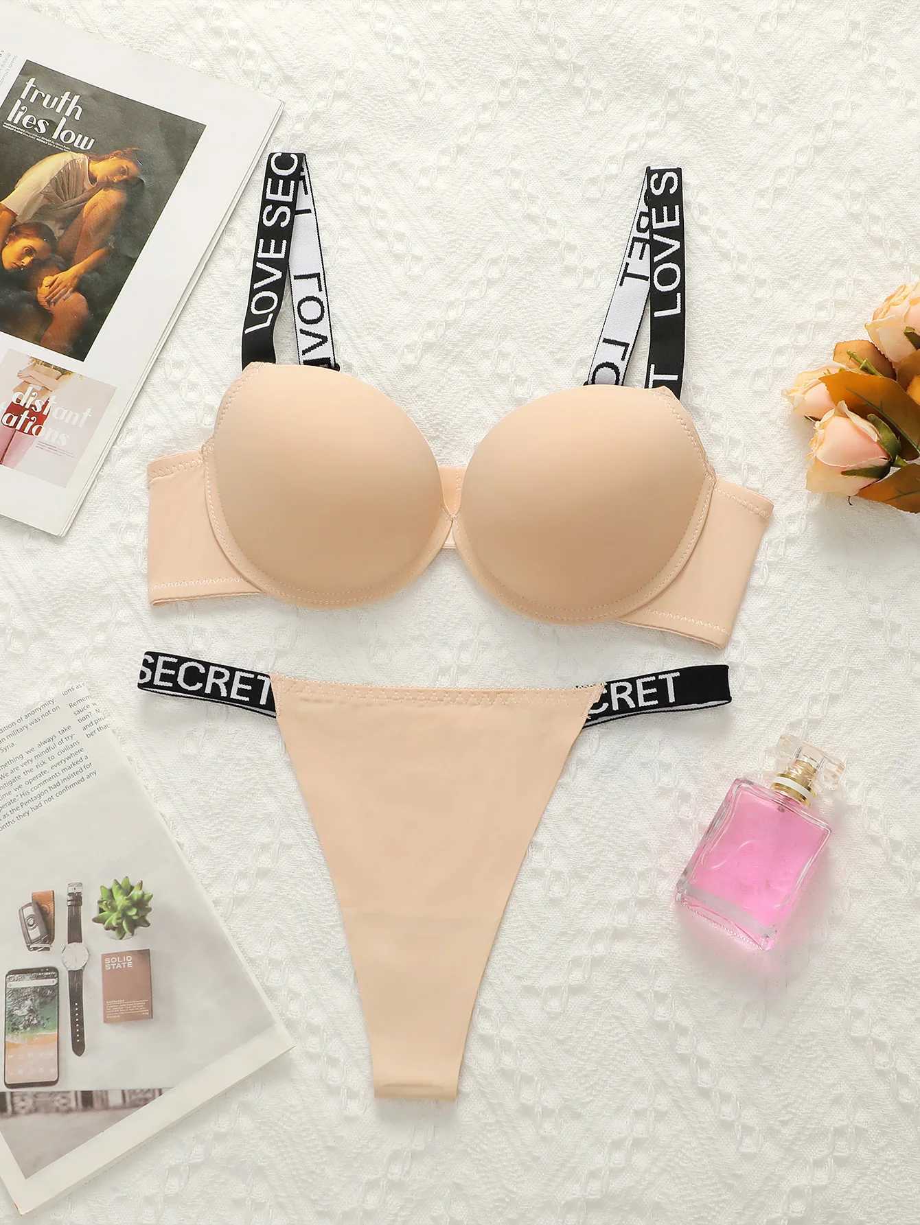 Women's Swimwear Best selling sexy party promotion style glossy letter shoulder strap two-piece womens underwear set B2050 H241130