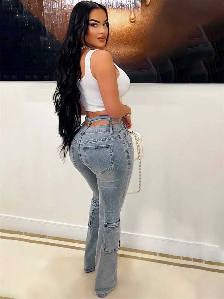 Women's Jeans Strange Cat Irregular Jeans Womens Button Zipper Waist Multi Pocket Autumn Trend Tight Elastic T-shirt H241130