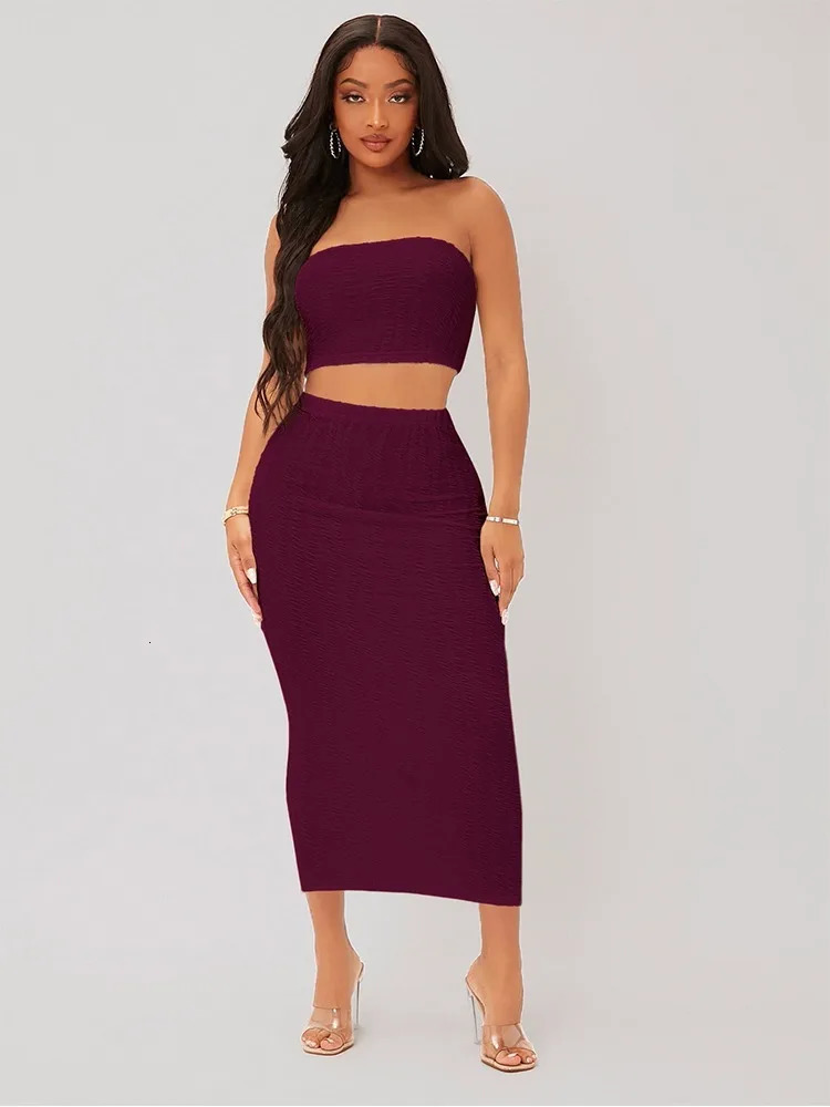 Sets Outifits 2023 Solid Color Chest Wrap Corp Top Skirt Set of Two Fashion Casual Pieces for Women Elegant Female 241129