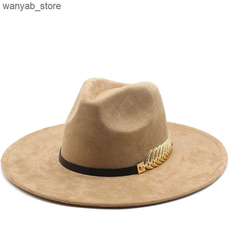Wide Brim Hats Bucket Hats Suede Top Hat 9.5cm Wide Brim Fedora Hat Men Women Autumn Winter Felt Jazz Hats Classic Church Fedoras Chapeau Sombrero Muj