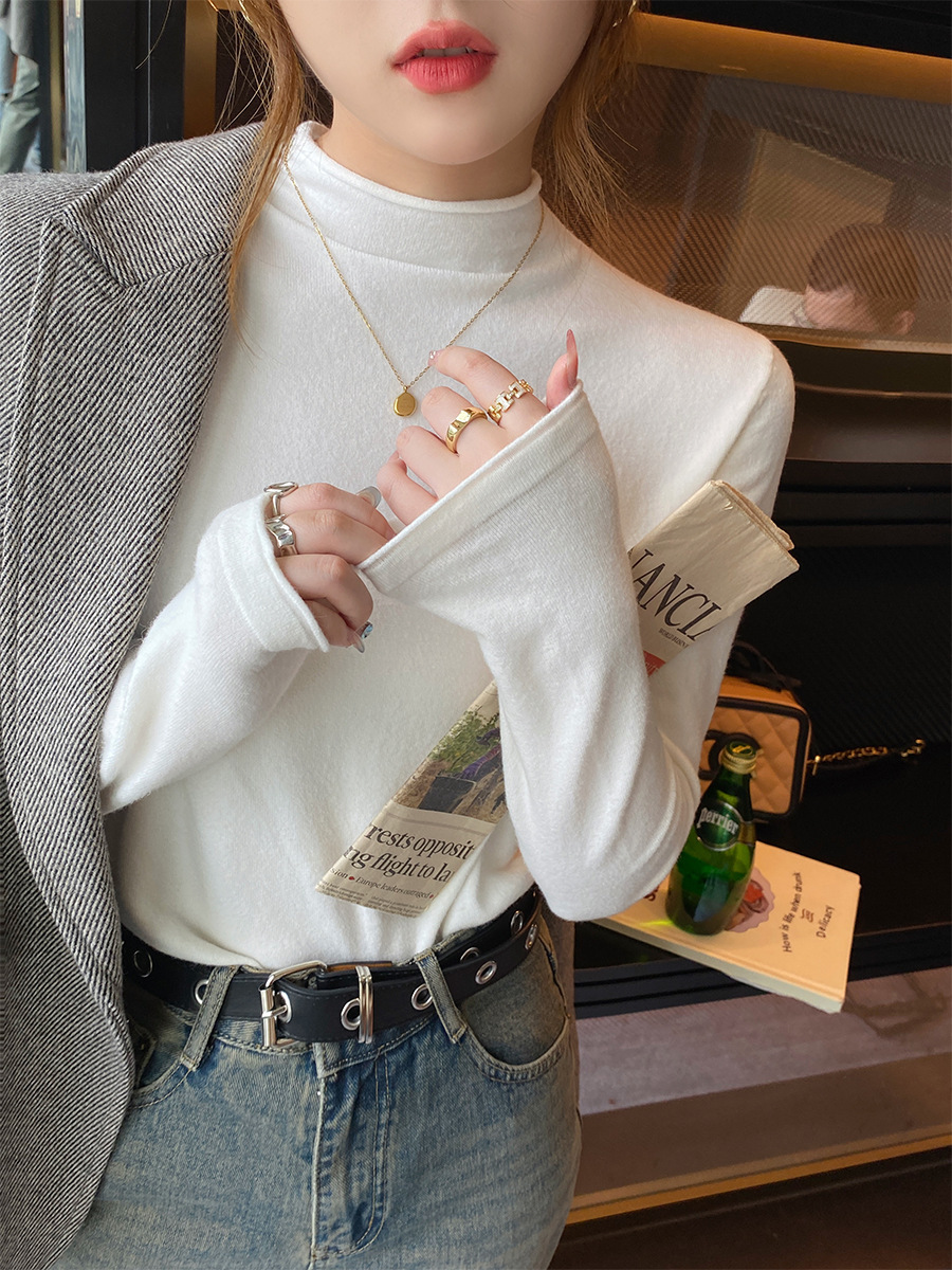 New Inner Bottom Women's Winter Knitted Top Cashmere Semi Designer High Collar Sweater Warm Hoodie