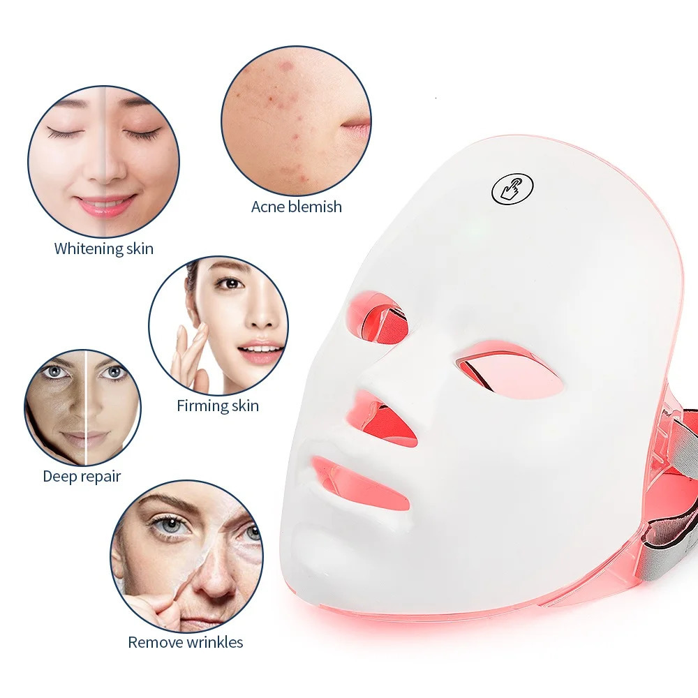 7 Colors Pon LED Mask Red Light Therapy Anti Aging Face Neck Beauty Relaxation Treatment AntiWrinkle Skin Care 241118