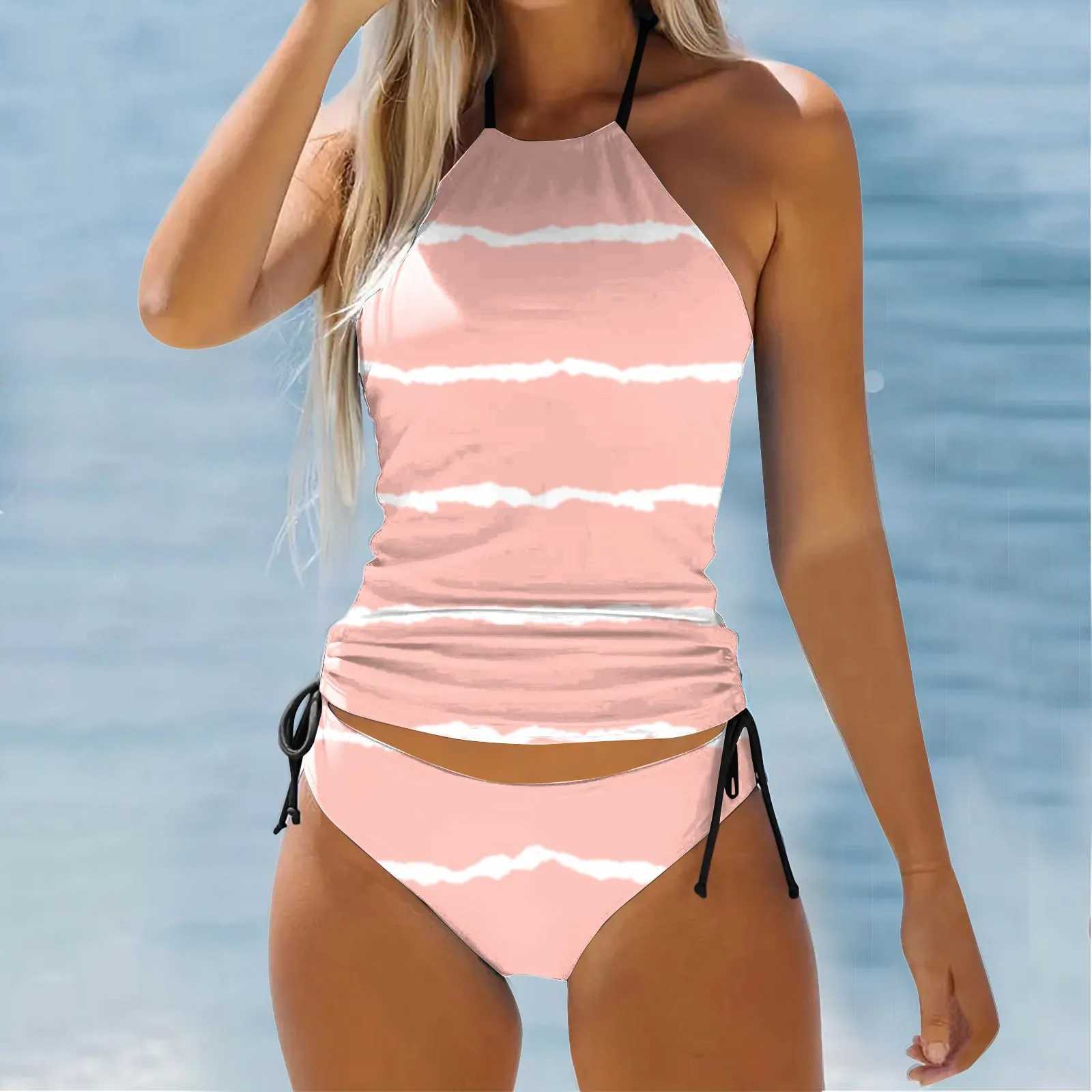 Women's Swimwear Womens Tankini 2-piece polka dot swimsuit backless adjustable beachwear bikini swimsuit Tankini set H241130