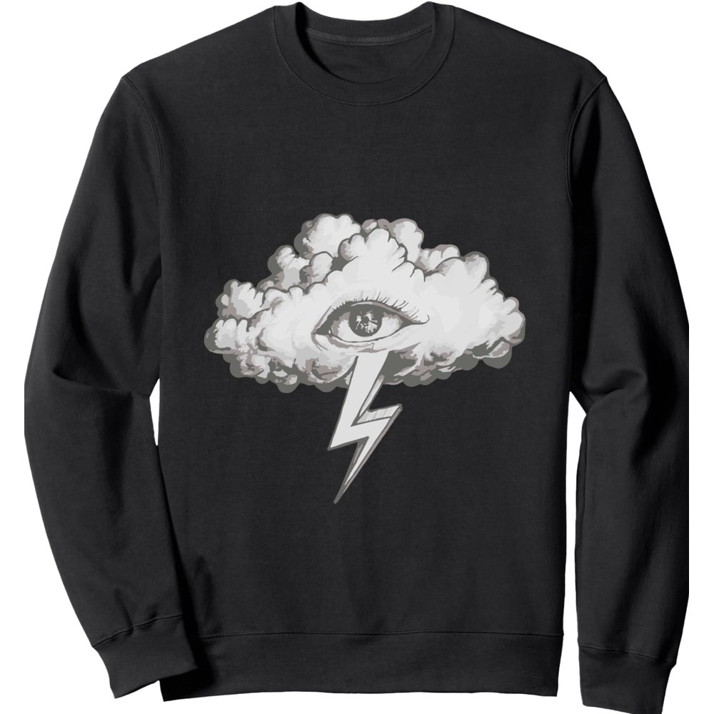 Long Sleeve Shirts for Men sweatshirt Black and White Drawing of cloud with Lightning Design Sweatshirt T shirt Tee Streetwear Casual tops clothes coo
