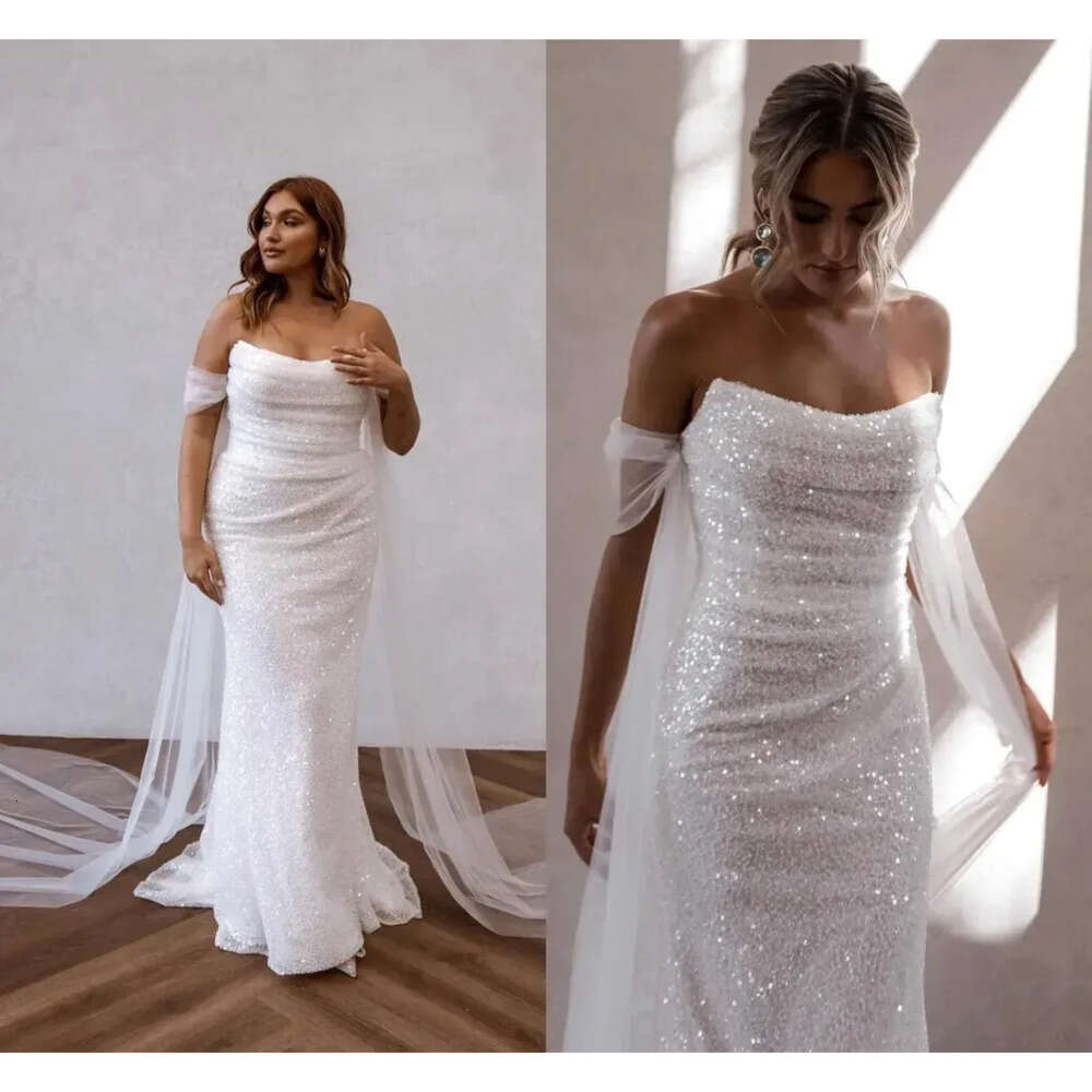 Designed Wedding Simple Sequined Mermaid Dresses Elegant Strapless Backless Sheath Long Summer Beach Garden Bridal Gowns Plus Size Bc 6660306