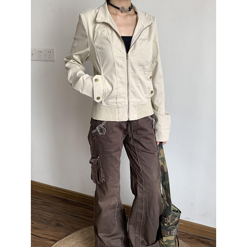 Brown Spliced High Rise Flare Jeans For Women Streetwear Y2k Aesthetic Cargo Jean Pants Vintage Denim Trousers Grunge Fairycore