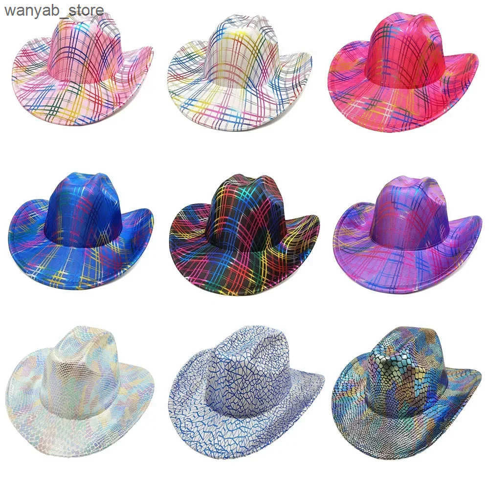 Wide Brim Hats Bucket 2pcs/3pcs Ins Colorful Western Style Tiara Cowgirl Hat For Man Woman Red Cowboy Cap Holiday Funny Game Party L240910