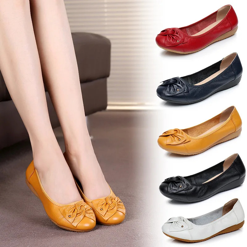 WOIZGIC Womens Female Ladies Mother Woman Flats Shoes Loafers Genuine Leather Slip On Summer Round Toe Size 3543 ZBM1108 241126