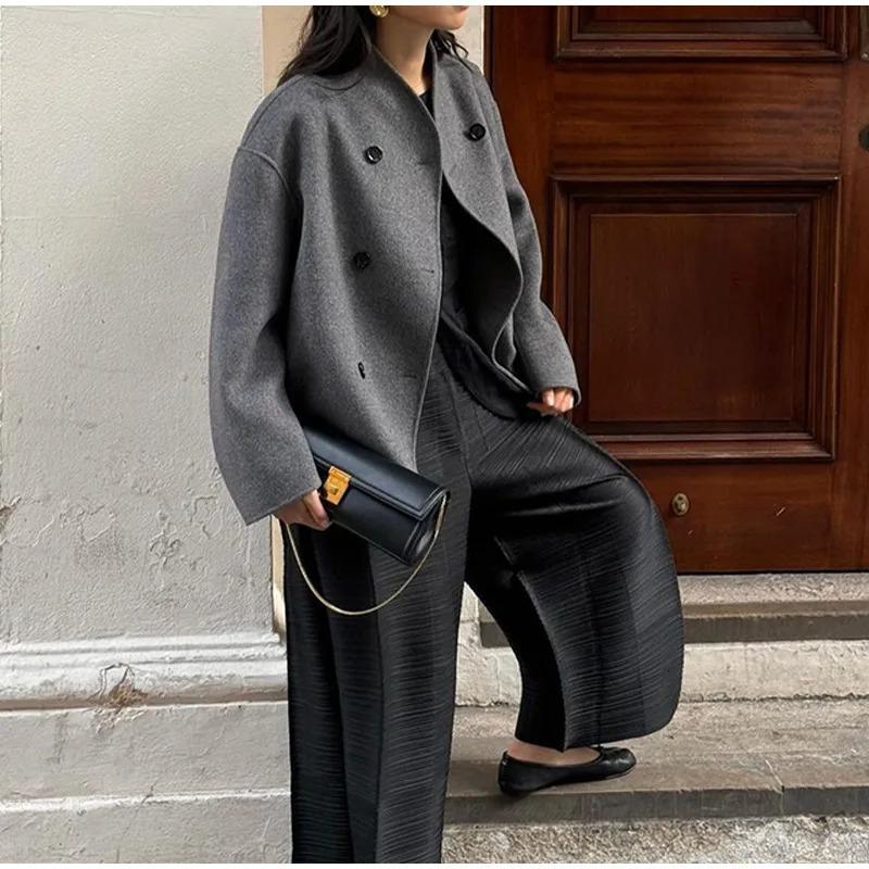 Elegant Double Breasted Short Woolen Coat Fashionable and Simple Commuting Style Womens 241121