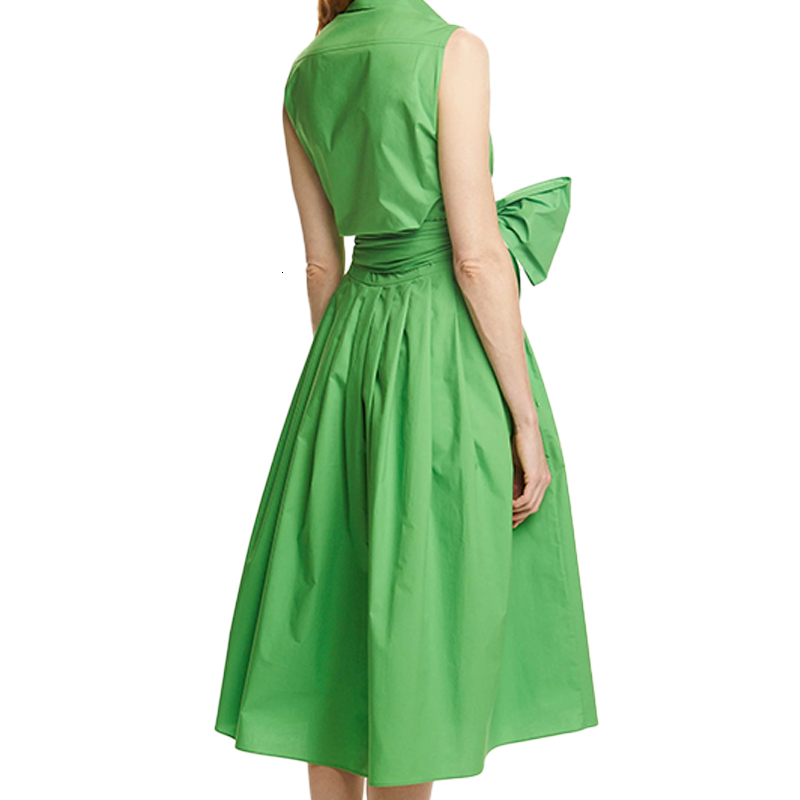 Summer New Casual Commuting Elegant Lapel Women's Dress Fashion Solid Color Ruched Buttoned V Neck Shirt Dresses