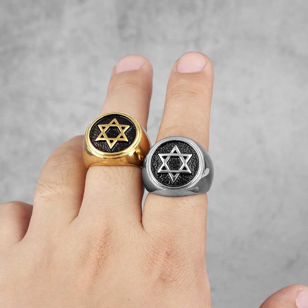 Band Rings Jewish Hexagonal David Star Stainless Steel Mens Ring Punk Hip Hop Mens Bicycle Jewelry Creative Gift Wholesale J240429