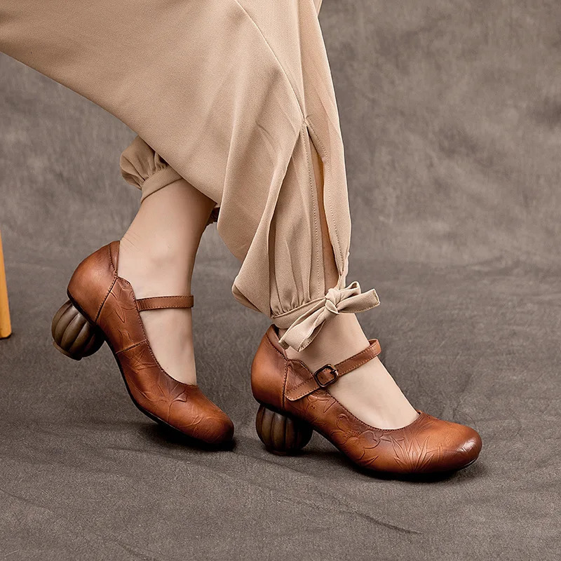 Retro Nostalgic Style Cowhide Womens Shoes All Genuine Leather Pumps 241126