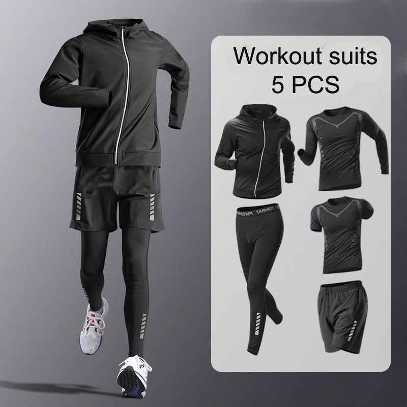 5Pcs Men's Compression Sportswear Suit GYM Tight Sports Yoga Sets Workout Jogging MMA Fiess Clothing Tracksuit Pants Sporting