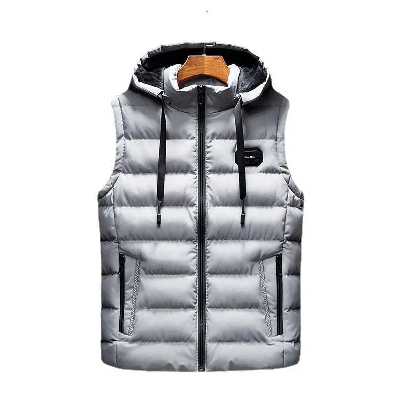 Men's Down Parkas Vest Men Zipper Waistcoats Plus Size 6XL Brand Mens Sleeveless Hooded Vest Fashion Casual Coats Male Cotton Padded Mens Jacket 
