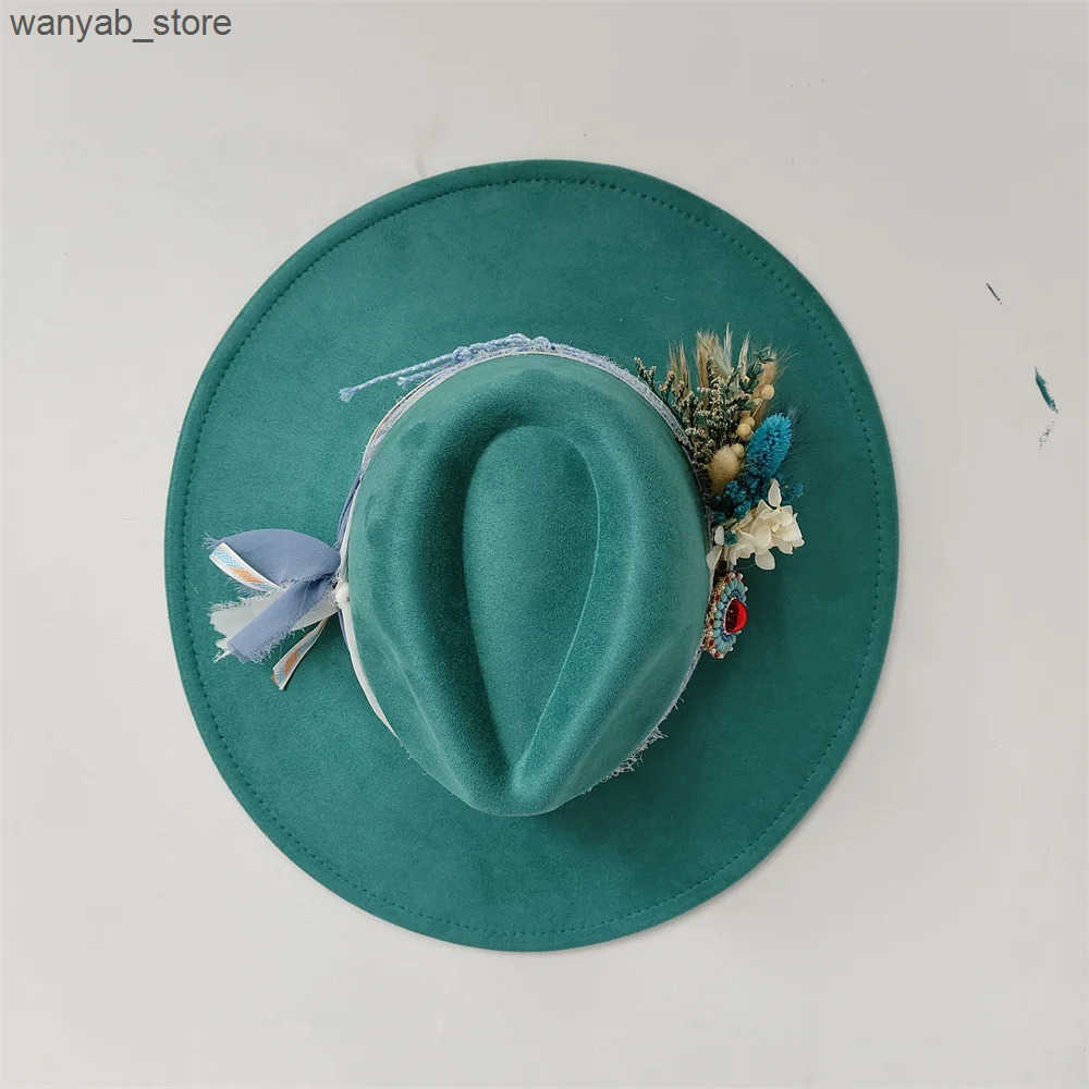 Wide Brim Hats Bucket Hats Embroidered three-dimensional flower fedora hat Womens jazz top hat Spring and autumn panama church fashion elegant wedding