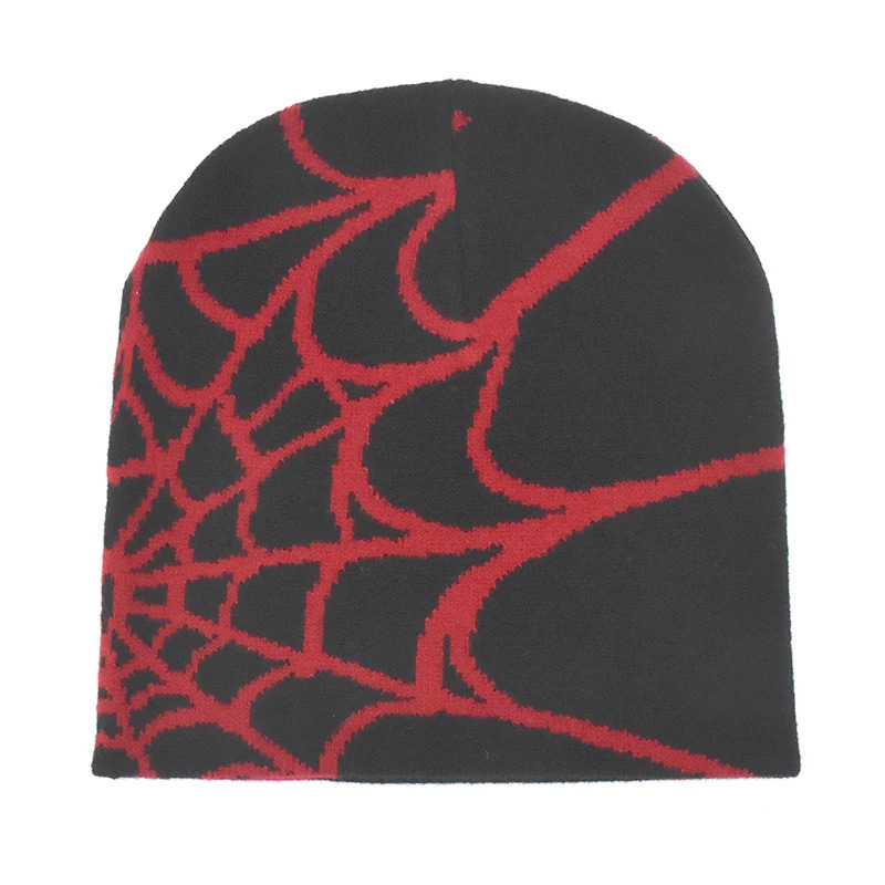 Y2K Gothic Spider Pattern Wool Acrylic Knitted Hat Women Beanie Winter Warm Beanies Grunge Hip Hop Casual Skullies Outdoor Cap 241125