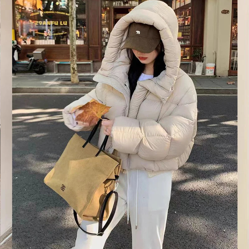 FIGOHR Womens Tailored Jacket Winter American Style Short Bread Jacket Womens Coat Coffee Hooded Coat 241127