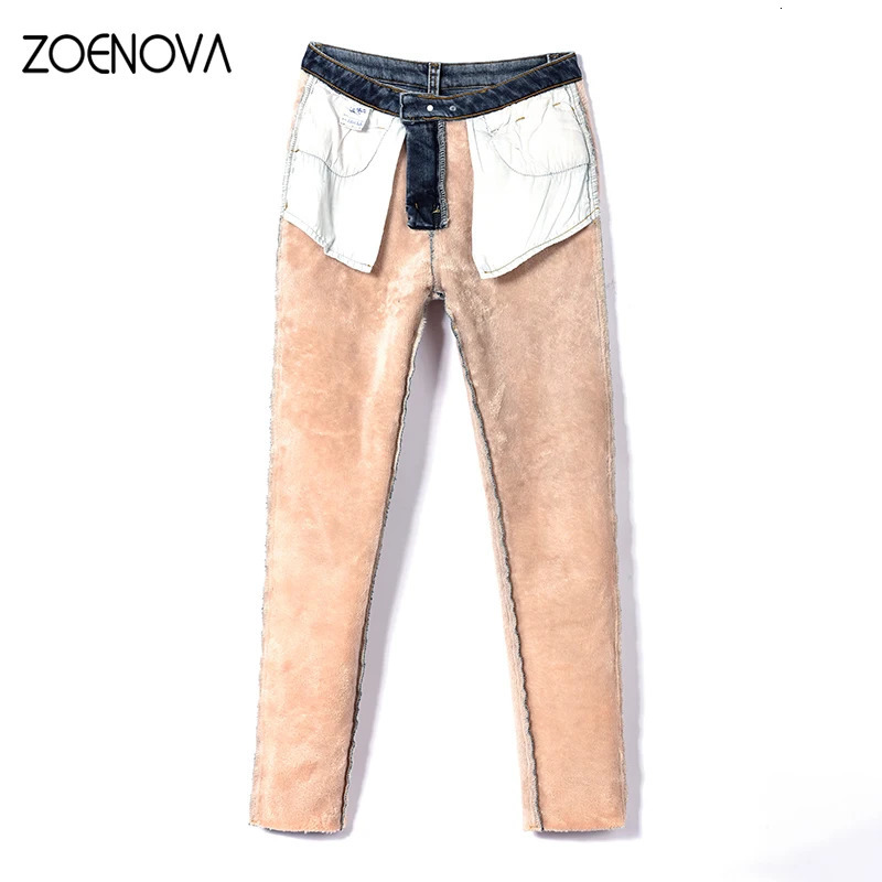 ZOENOVA Winter Warm Velvet Jeans for Women Elastic Casual Women Trouser Women Pantalon Jeans Y2K Jeans Soft Legs 241122