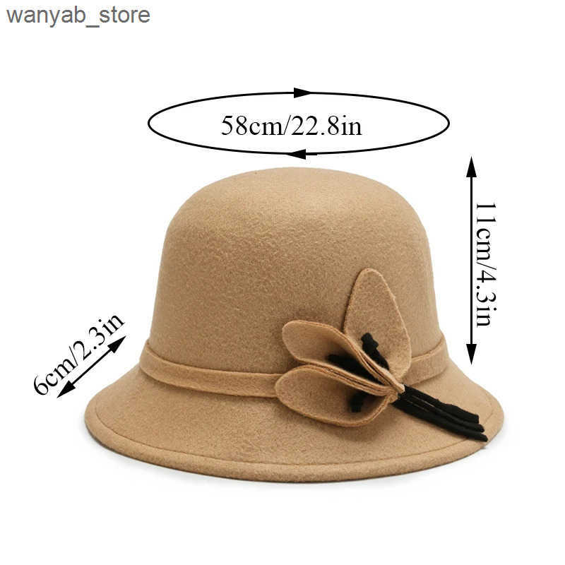 Wide Brim Hats Bucket Hats Elegant Wool Boater Flat Top Hat For Women Autumn Winter Woolen Jazz Cap Wide Brim Fedora Hat Classic Bowler Gambler Top Ha