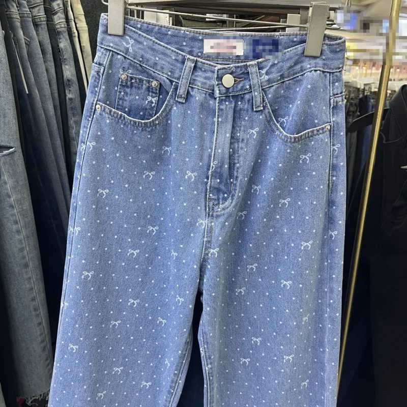 Women's Jeans New Korean bow embroidered slim fit womens jeans for spring 2024 H241130