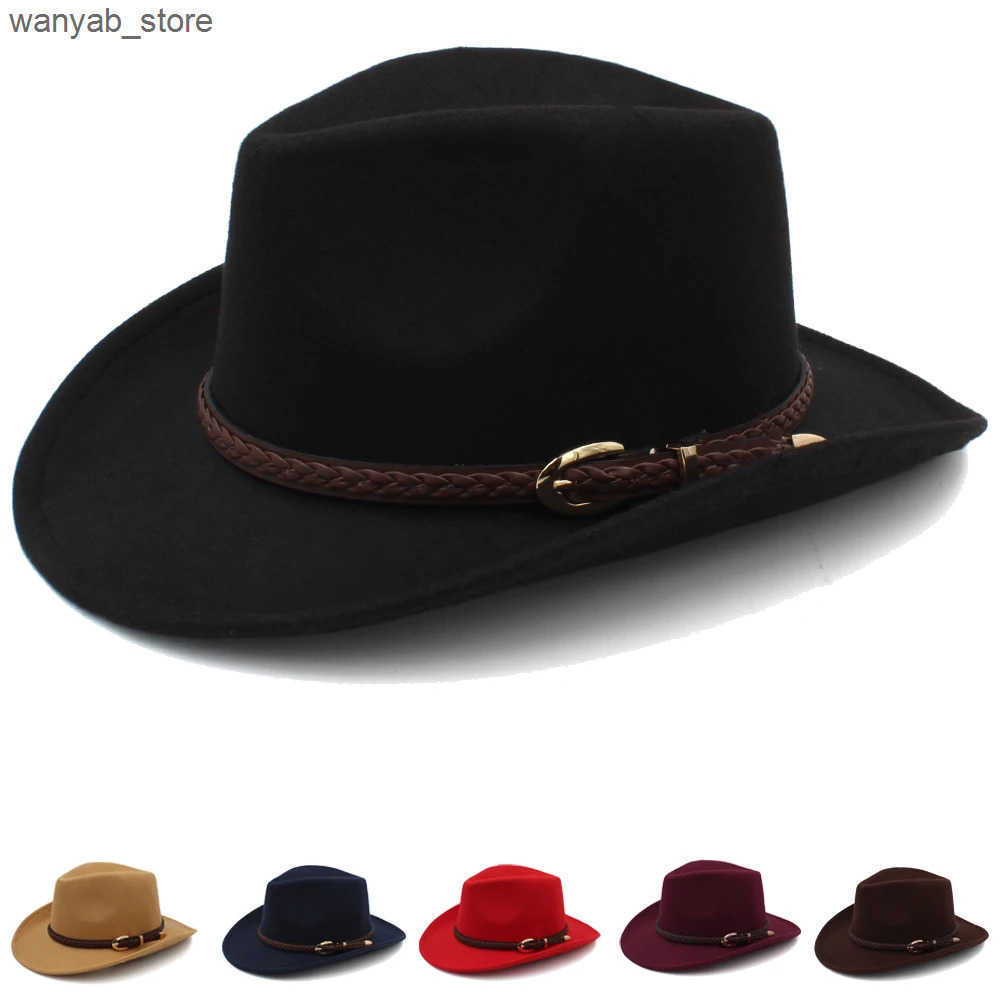 Wide Brim Hats Bucket Hats Men Women Woolen Western Cowboy Hats Wide Brim Panama Caps Outdoor Sombrero Travel Fedora Sunbonnet Party Adjustable Size M
