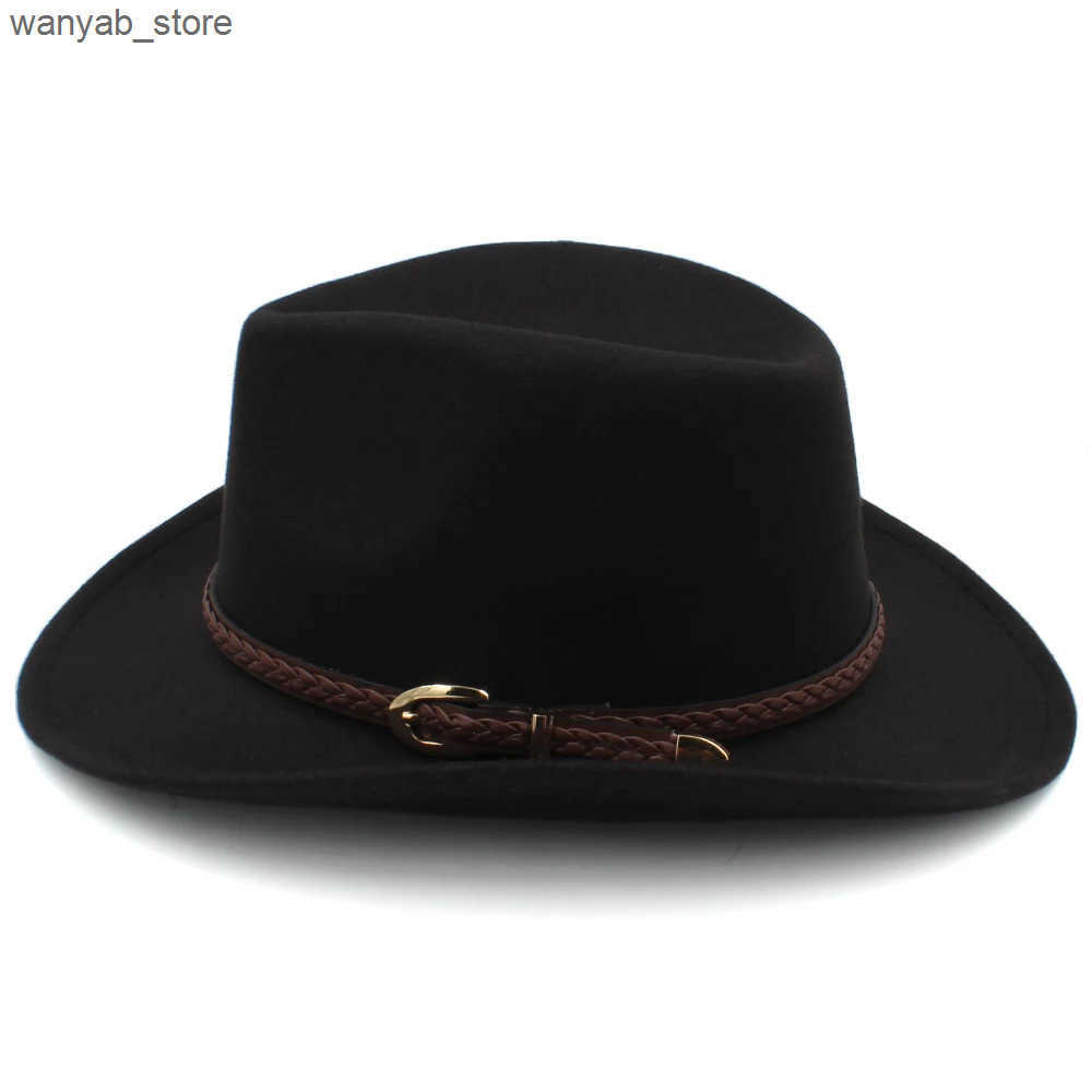 Wide Brim Hats Bucket Hats Men Women Woolen Western Cowboy Hats Wide Brim Panama Caps Outdoor Sombrero Travel Fedora Sunbonnet Party Adjustable Size M