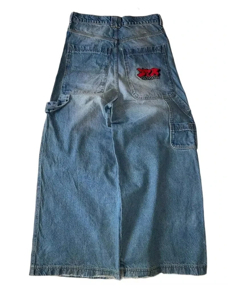 American Y2K Letter Embroidered Washed Straight Jean Street Hip Hop Loose Oversized Wideleg Pants Couple Punk Jeans 241121